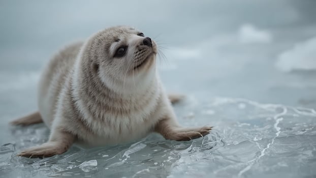 Adorable Seal Pup on Arctic Ice Floe photo