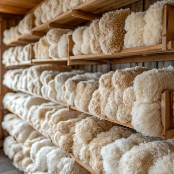 Shelves of Soft, Natural Wool Batting Ready for Crafting. photo