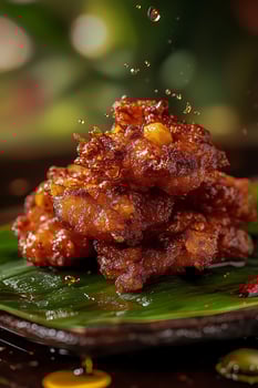 Delicious crispy fried chicken wings with dripping sauce and spice. photo