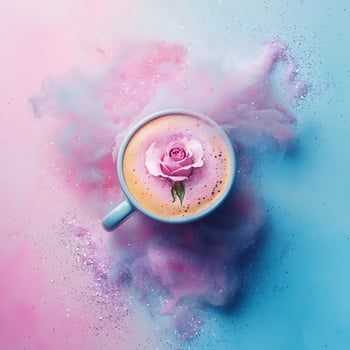 Pink Rose Coffee with Cosmic Glitter Explosion. photo