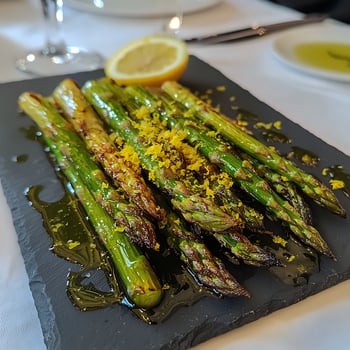 Delicious Roasted Asparagus with Lemon Zest and Olive Oil. photo