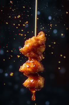 Delicious Glazed Chicken Bites Dripping with Sauce and Splashes. photo