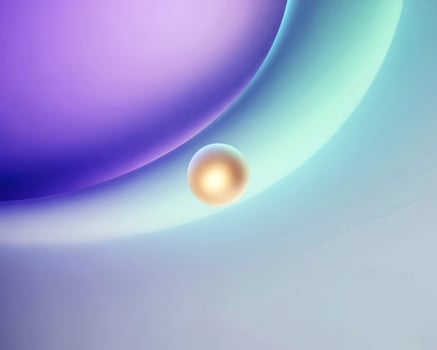 Golden sphere suspended amidst soft purple and teal curved gradients photo