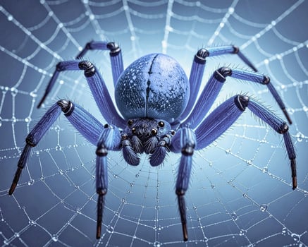 Spider on a web on a blue background photo