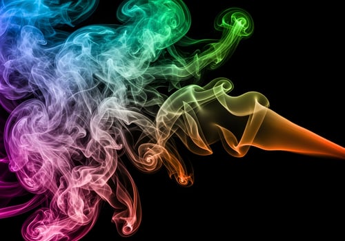 Colorful smoke swirl abstract background on black, high-resolution noise-free ultra-detailed image with crisp curves and no people included photo