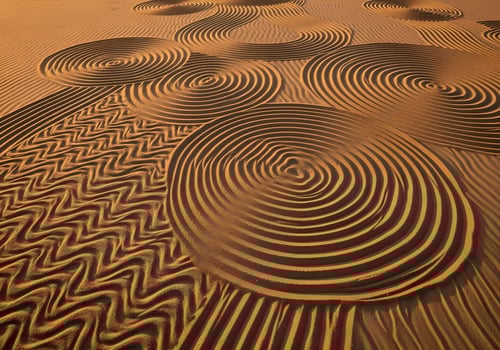 Symmetrical sand pattern background taken top-down during golden hour with clean natural textures, ultra-detailed and noise-free abstract image with no people photo