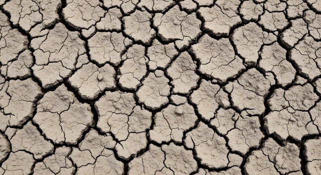 Close-up photo of cracked dry earth surface with organic natural patterns, noise-free high resolution background with no people or blur