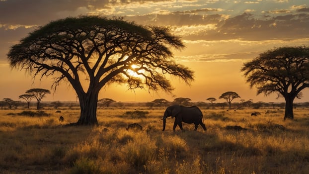 Elephant in the savannah at sunset photo
