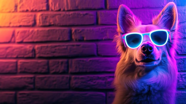 Cool Dog in Neon Lights A Stylish Canine Portrait photo