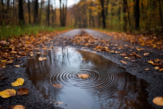 Autumnal Puddle Reflections A Serene Forest Path photo