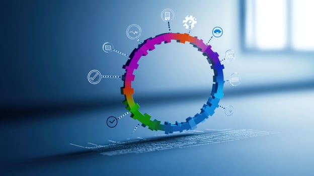 Colorful Gear Wheel Representing System Integration and Process Optimization photo