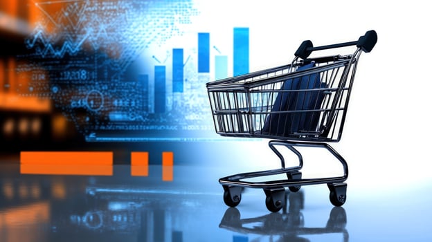 E-commerce Online Shopping Digital Marketing Business Growth Data Analytics Technology Sales Financial Charts Shopping Cart Modern Retail Global Commerce Digital Transformation Market Trends photo