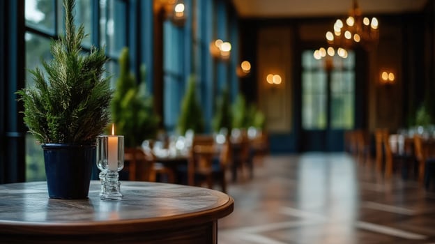 Serene Candlelit Interior A Festive Restaurant Setting photo