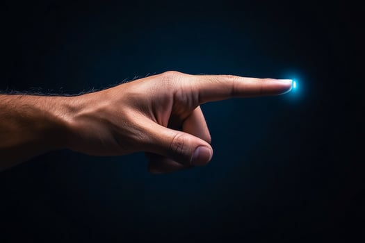 Hand pointing glowing fingertip dark background digital interaction technology concept photo