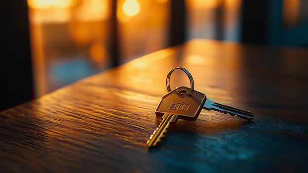 A pair of keys on a table photo