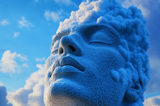 Serene stone head clouds sky peace meditation photo