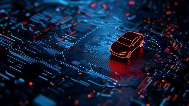 Red car digital circuit board futuristic tech photo