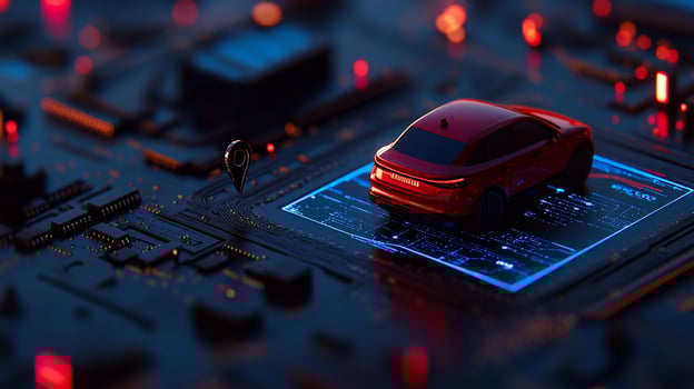 Red car GPS navigation circuit board night city photo