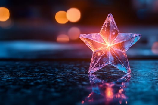 Illuminated star night city bokeh reflective surface holiday decor photo