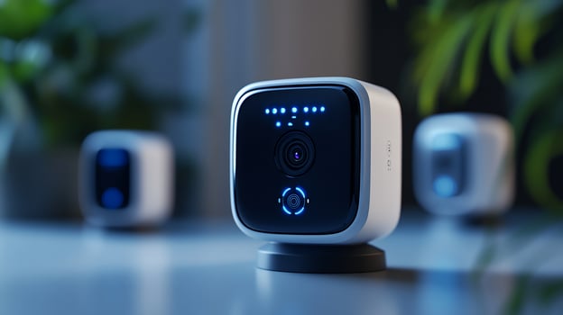 Smart home security camera system indoor night photo