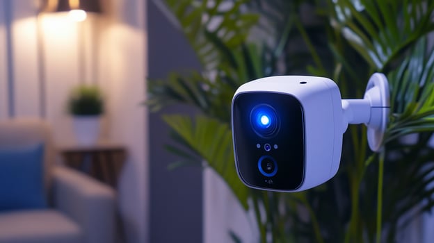 Home security camera night vision indoor plant background smart home photo