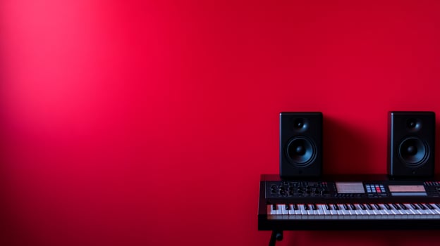 Red room studio keyboard speakers music production photo
