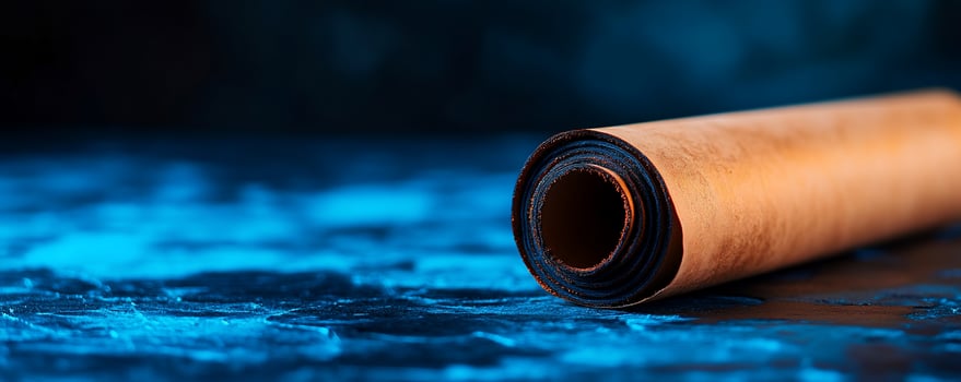 Rolled parchment on blue background photo