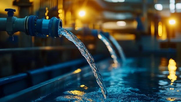 Water flowing into industrial treatment plant basin photo