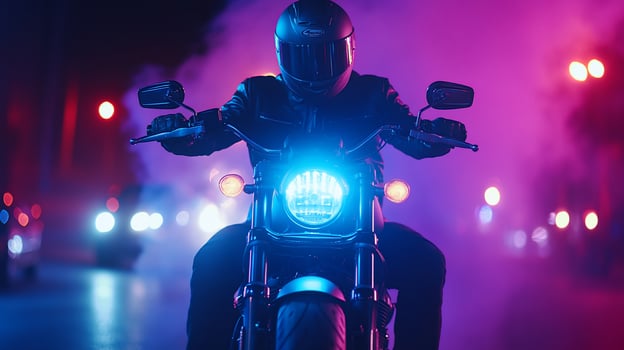 Night Rider City Street Motorcycle Neon Lights photo