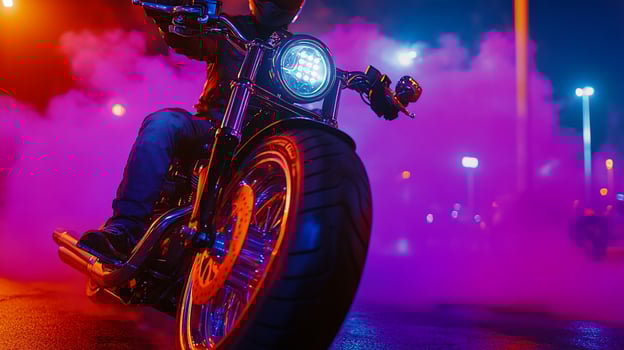 Night Rider City Street Stunt Smoke Neon Lights photo