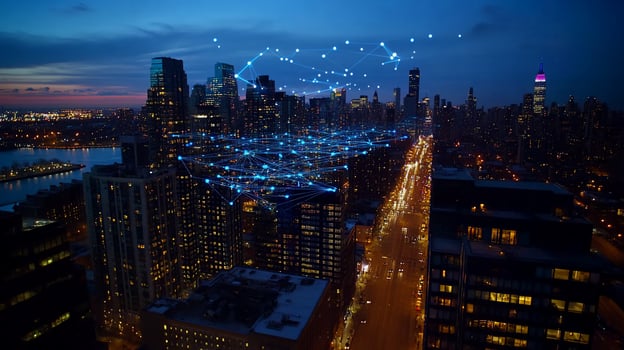 Night city network connection aerial view photo
