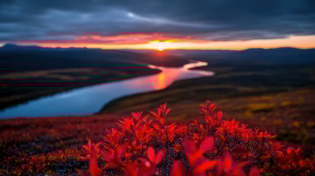 Red foliage sunset river landscape vista photo