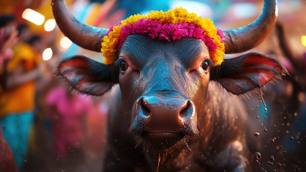 Decorated bull festival India crowd celebration photo