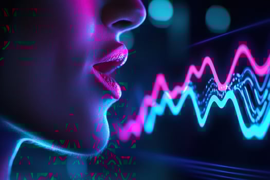 Woman's voice data visualization night city photo