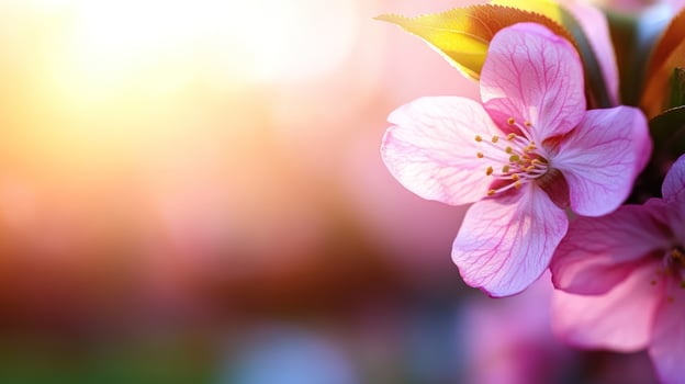 Pink blossom sunset garden spring floral banner photo