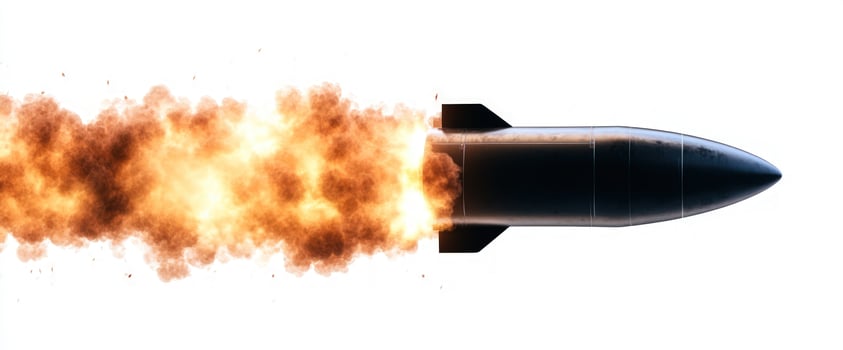 Missile launch fiery trail white background war concept photo