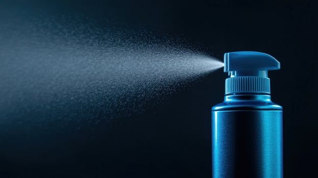 Blue spray bottle misting dark background product shot photo