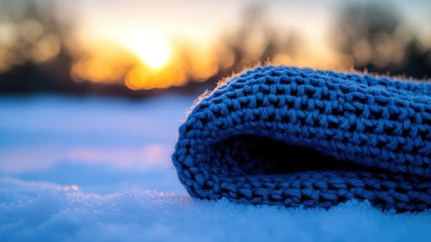 Winter sunset knitted hat snow frosty field warmth photo