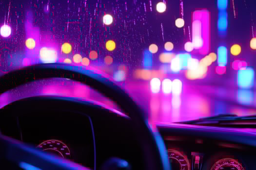 Rainy Night Drive City Lights Blurred Background Vehicle Interior photo