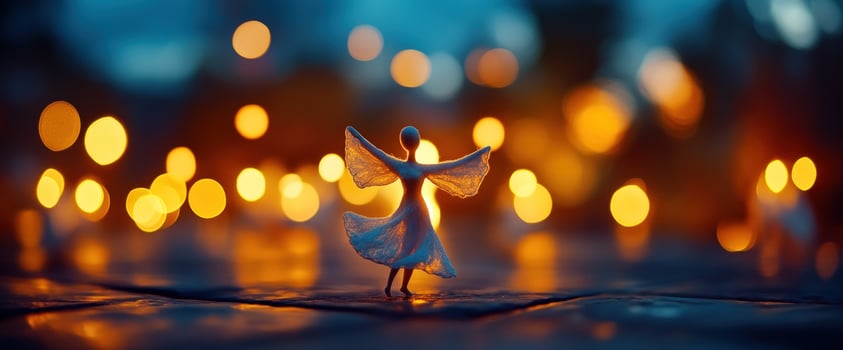 Miniature dancer twirls night lights bokeh photo