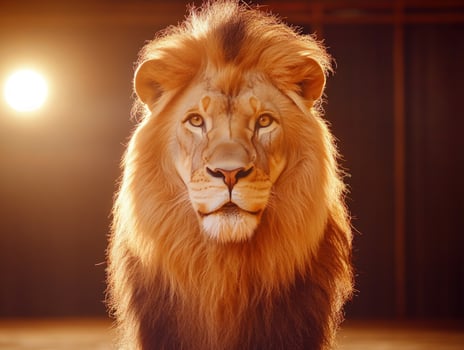 Majestic lion portrait indoor studio sunset light wildlife photography zoo photo