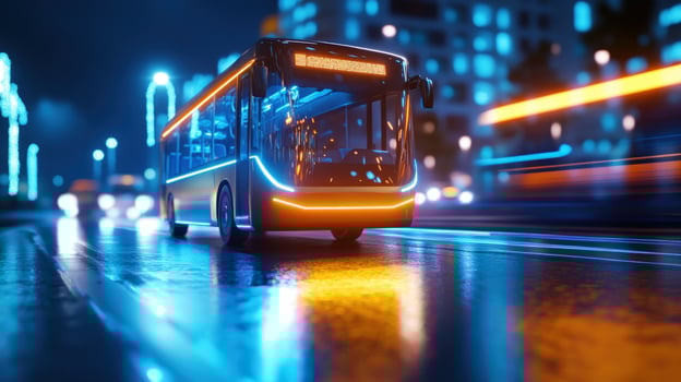 Futuristic bus night city rain transport photo
