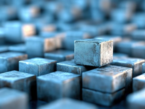 Blue metal cube stands out among others closeup photo