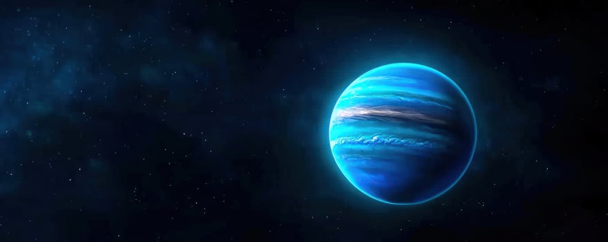Glowing blue planet in dark space cosmic background science fiction photo