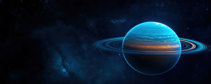 Ringed planet in cosmic nebula space exploration photo