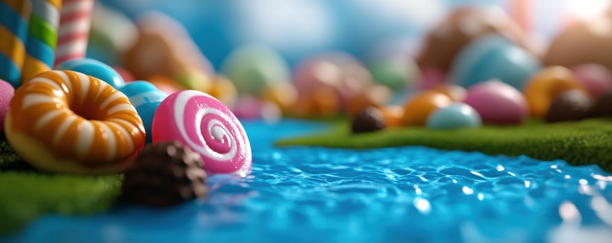 Candyland river scene Sweets by stream colorful background photo