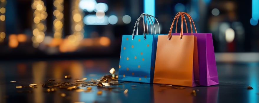 Festive shopping bags city night confetti photo
