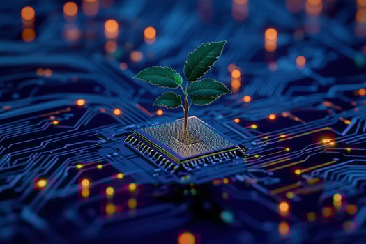 Sprout growing on circuit board tech nature future photo