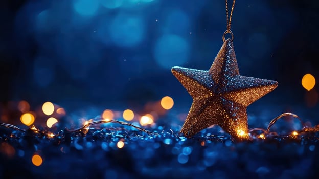 Glittering star ornament night bokeh festive lights photo