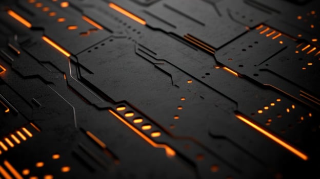 Glowing Circuit Board Texture Dark Metal Abstract Background Tech Design photo